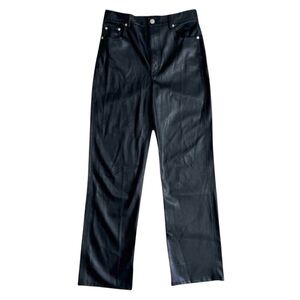 Zara Black Faux Leather High Rise Straight Leg Pants Trendy Size 6